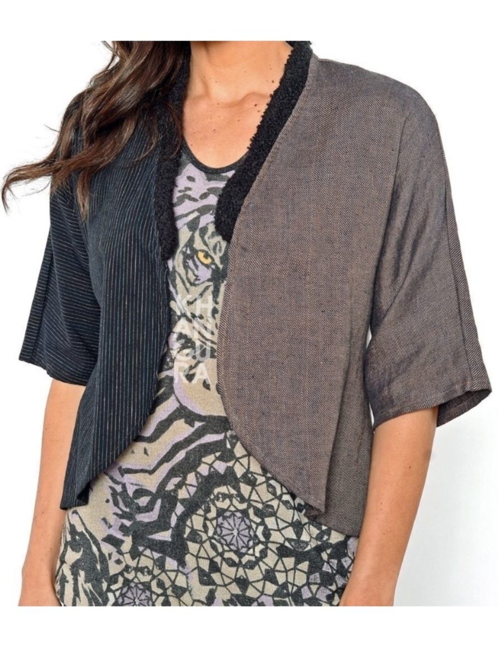 KHANGURA Assisi Duotone Tweed Lagenlook Bolero XL